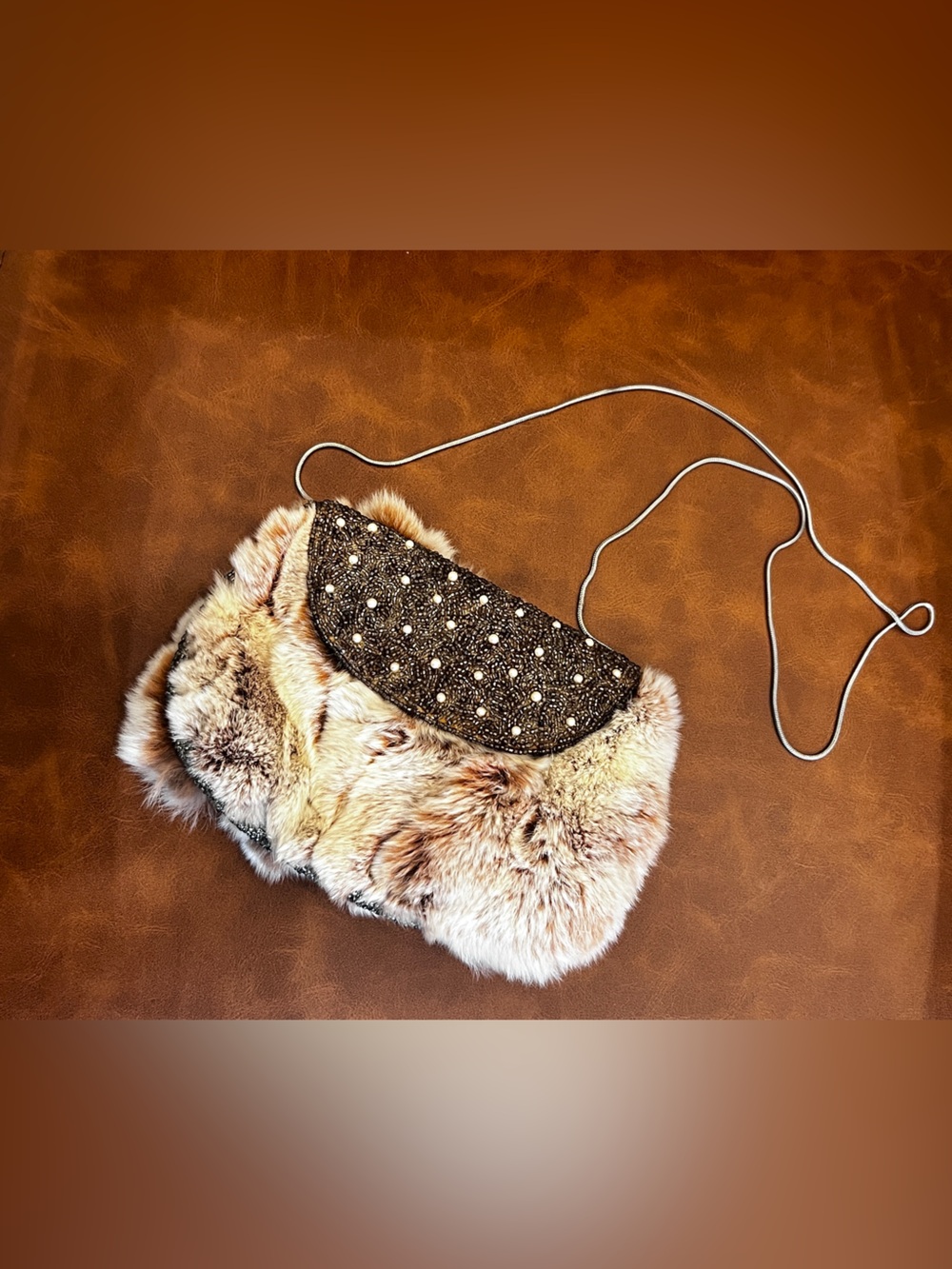Pulvermacher NY Y2K Rabbit Fur Beaded Evening Clutch Purse
